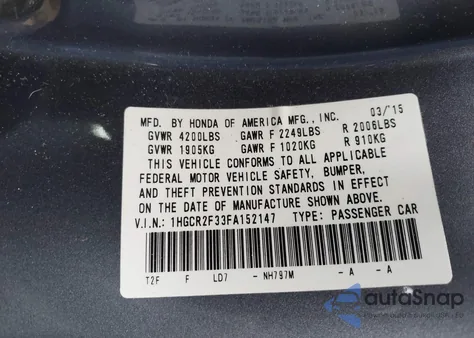 2015 Honda Accord Lx from USA, damaged, VIN 1HGCR2F33FA152147